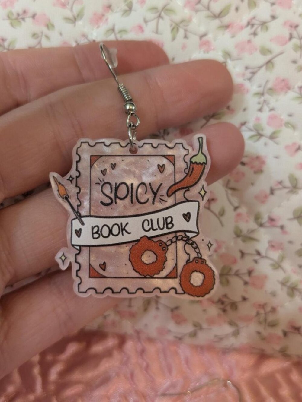 handmade pink " spicy book club " cute bookish reading library reader earrings